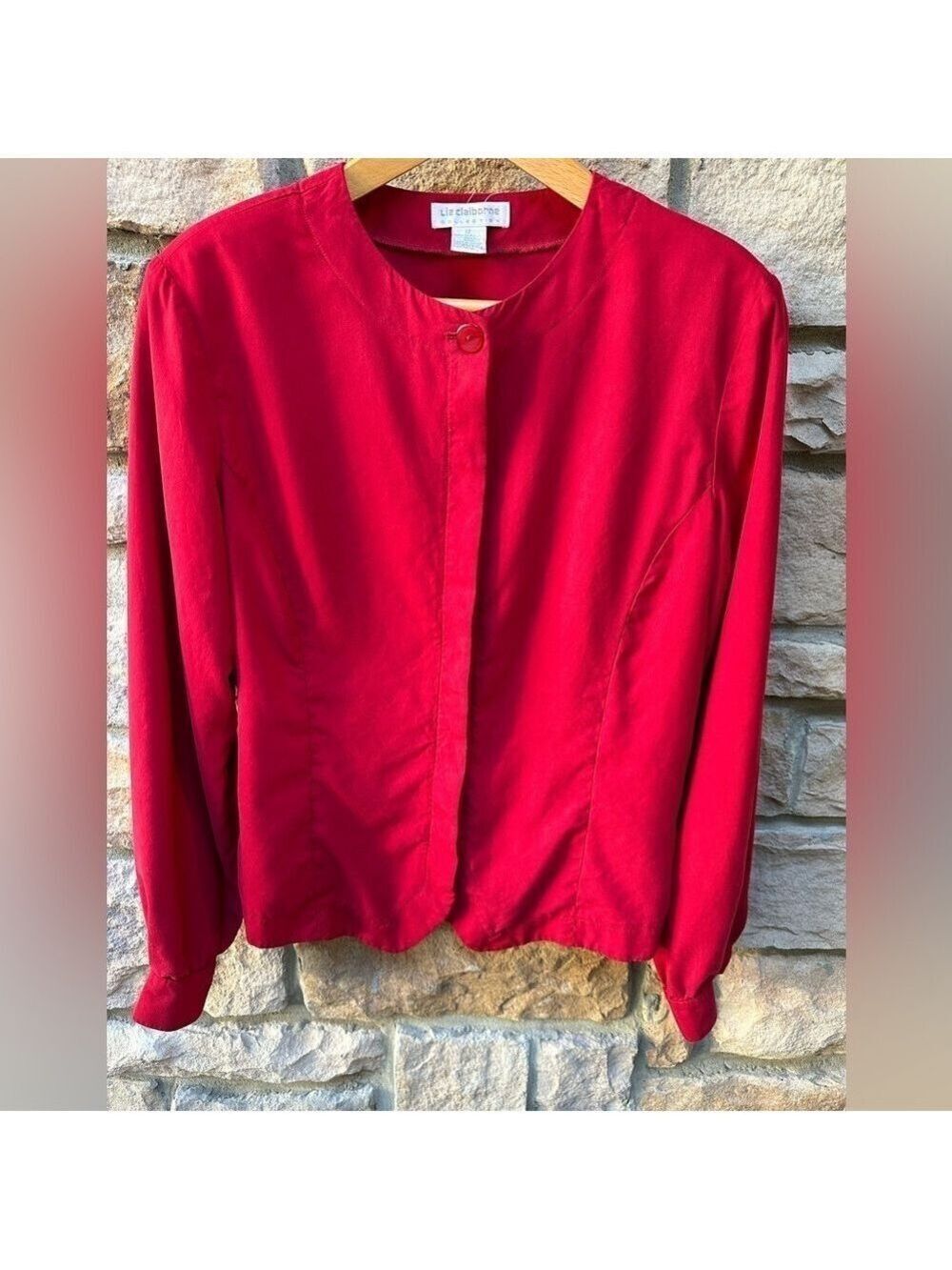 Liz Claiborne Vintage Ladies Red Silk Long Sleeve Blouse w/2-button cuff size 12